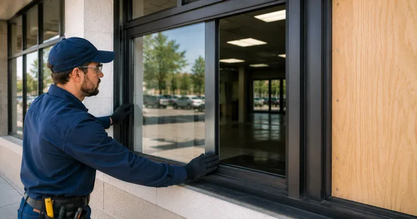technician boarding a broken window after a break-in in Delaware