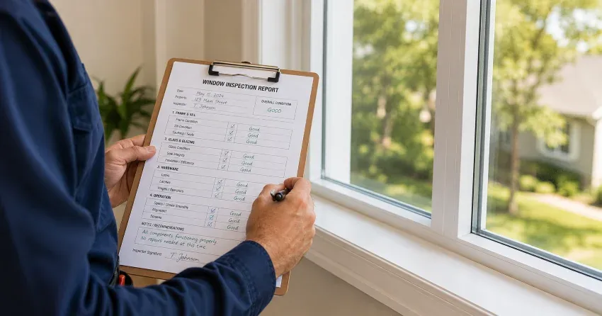 technician inspecting window seal and frame in Delaware