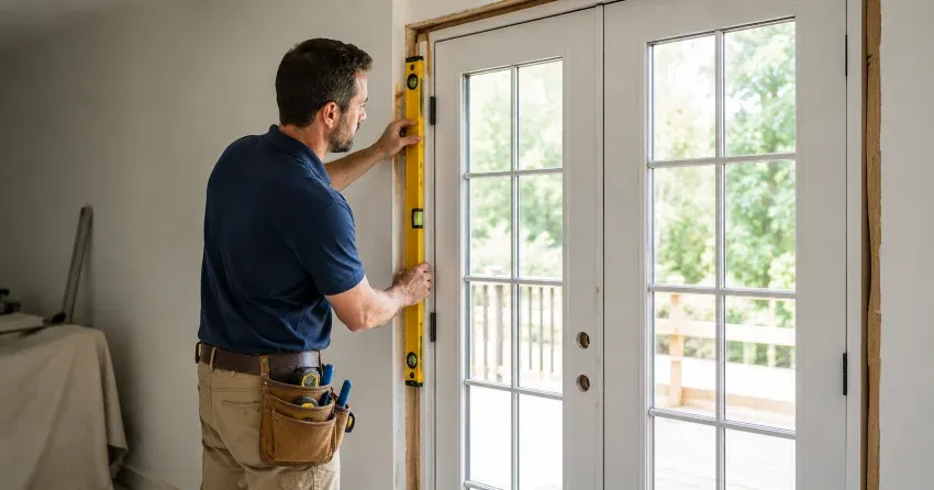 newly installed French doors with divided glass panes in Delaware