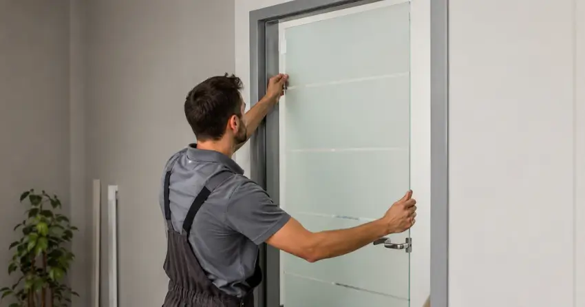 frosted glass interior door panel installation in Delaware