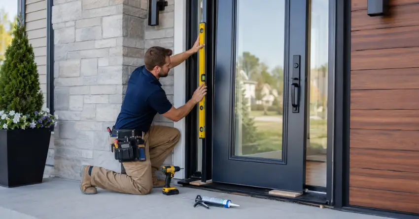 glass outside door installation with energy-efficient double-pane glazing in Delaware